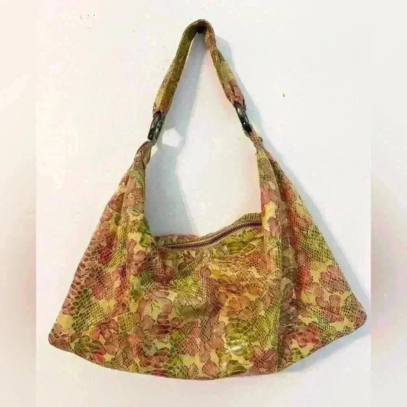 HOBO International Yellow Floral Snakeskin Paulette Slouchy Shoulder Bag - Picture 1 of 8